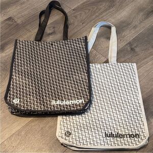 Bundle 2 Lululemon Large Holiday Reusable Shopping Gift Bag Tote Logo Gray Brown